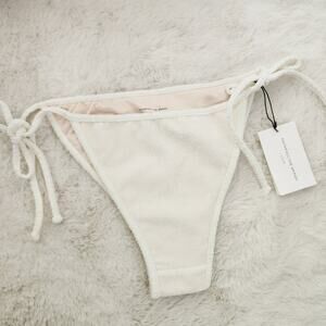 Faithfull The Brand Hazel Seersucker Bikini Bottom NWT Ivory White XL Low Rise